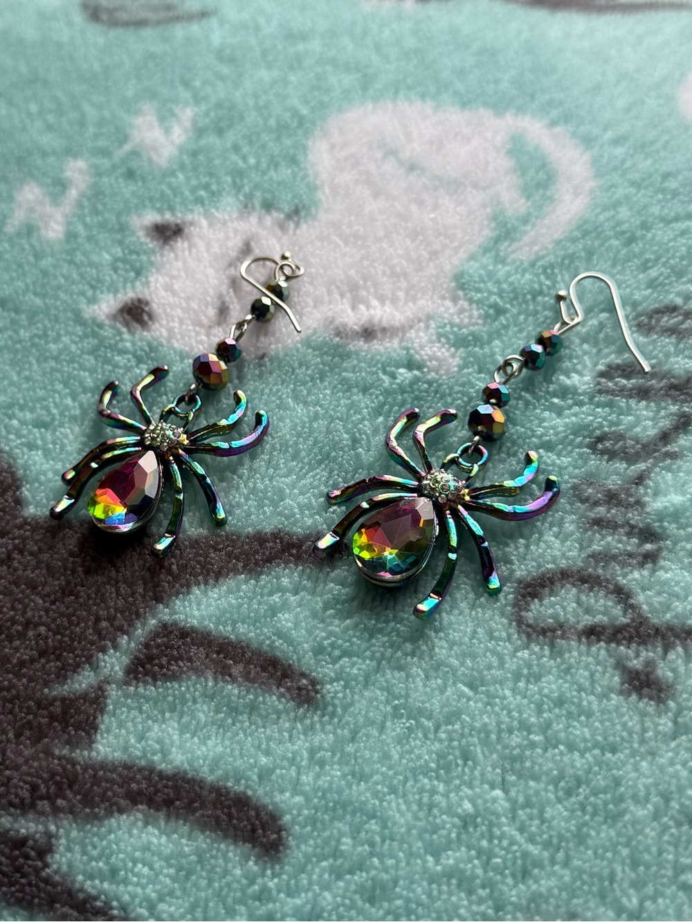 Pretty Rhinestone Iridescent Spider Earrings